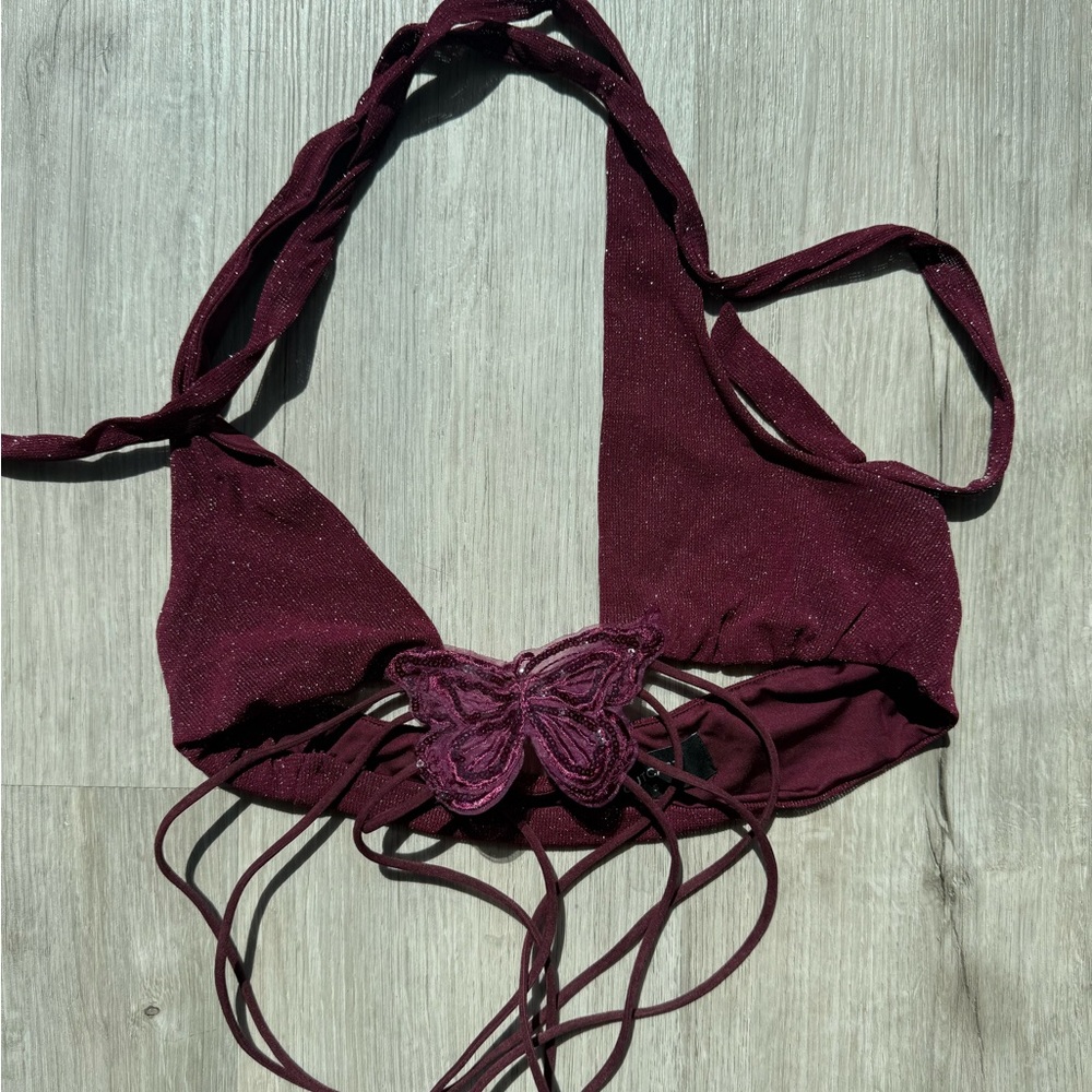 Elegant Burgundy Crop Top with Butterfly Detail
